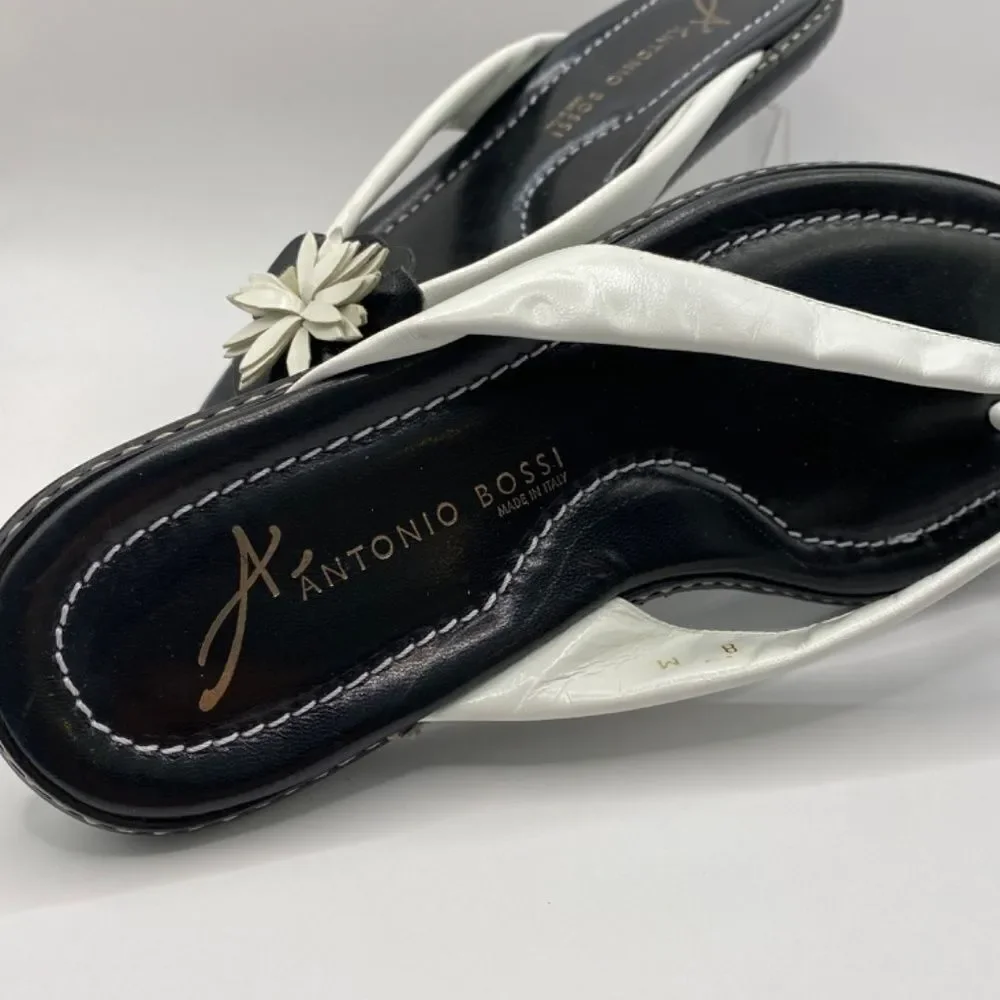 Antonio Bossi Size 8 Black White Leather Daisy Flower Sandals Size 8 NWT